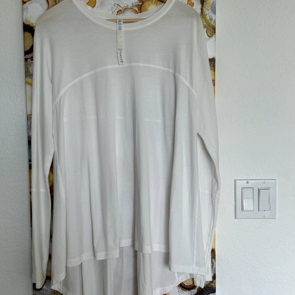 Lululemon Size 12 White Pima Cotton long-sleeved A-line Jersey